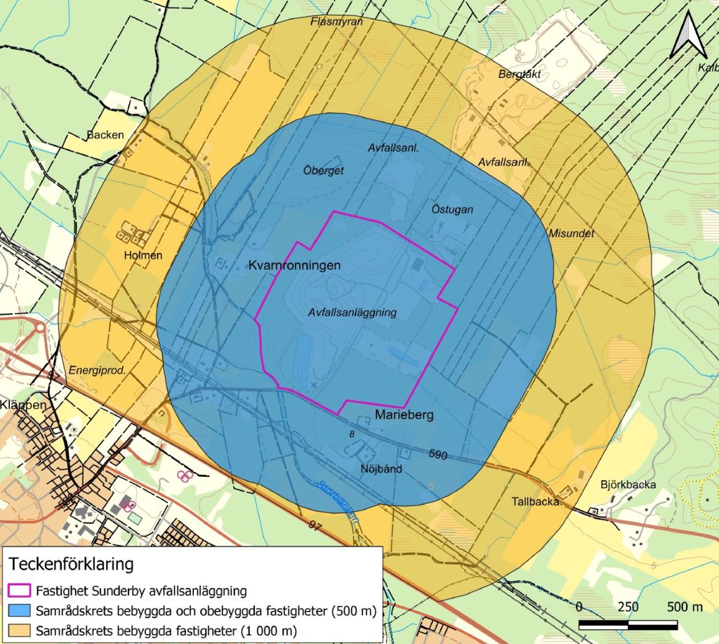 Kartbild över Sunderbyns avfallsanläggning.