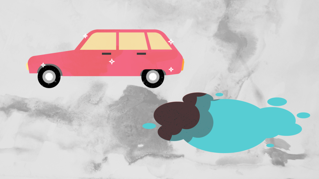 Illustration. Ren bil och förorenat vatten.