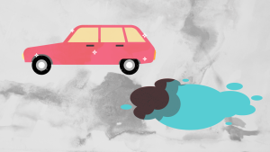 Illustration. Ren bil och förorenat vatten.