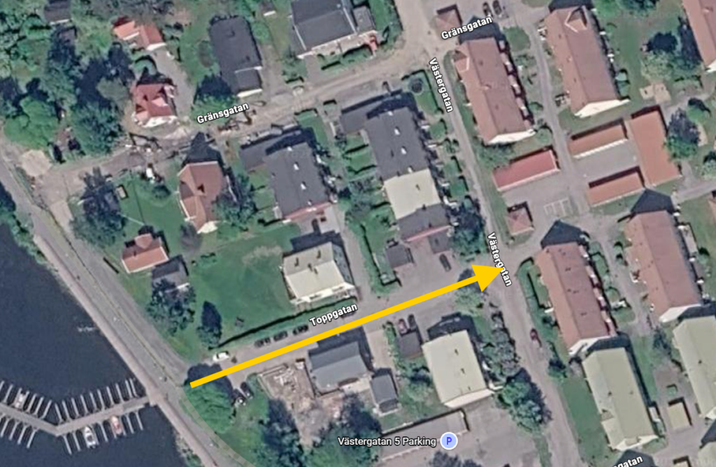 Karta med gul markering som visar kommande arbete på Skurholmen.