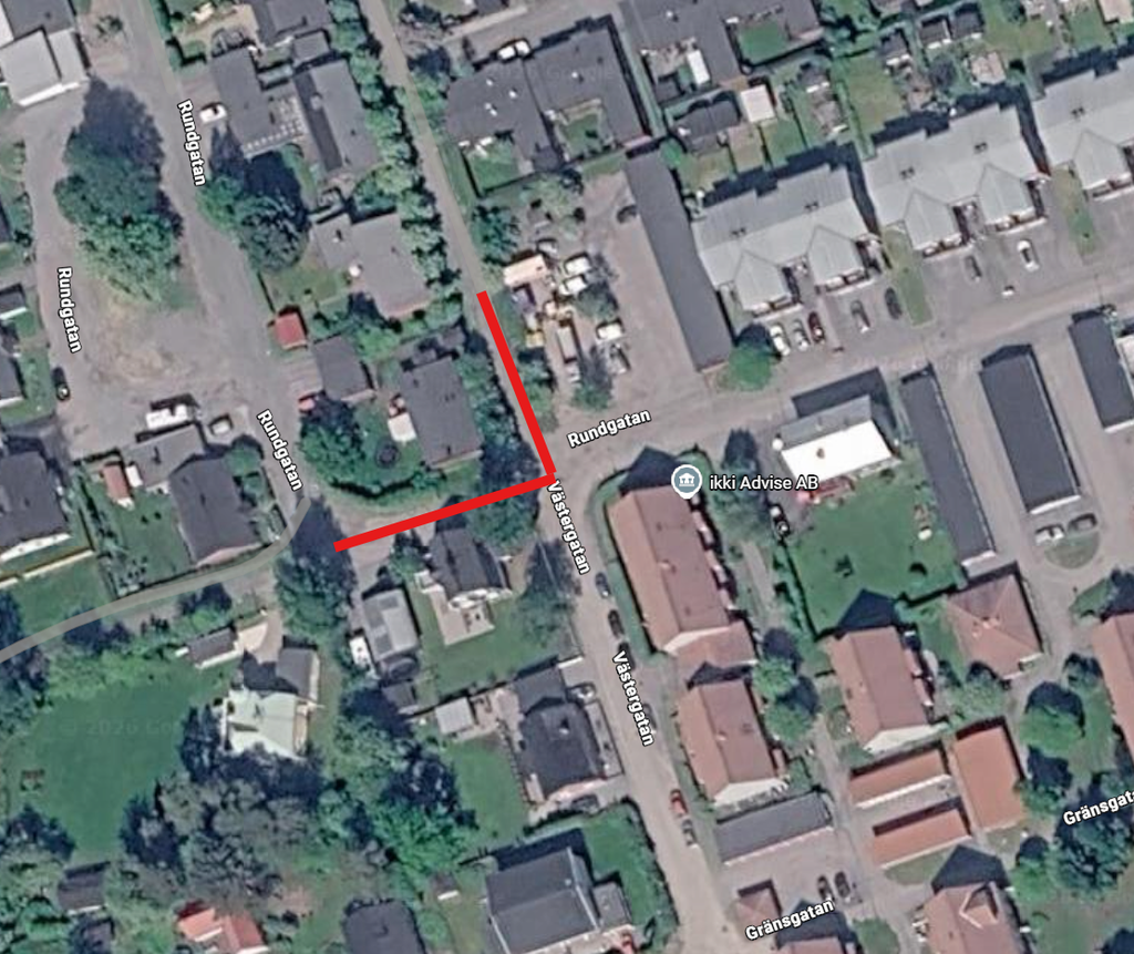 Karta med röd markering som visar pågående arbete på Skurholmen.